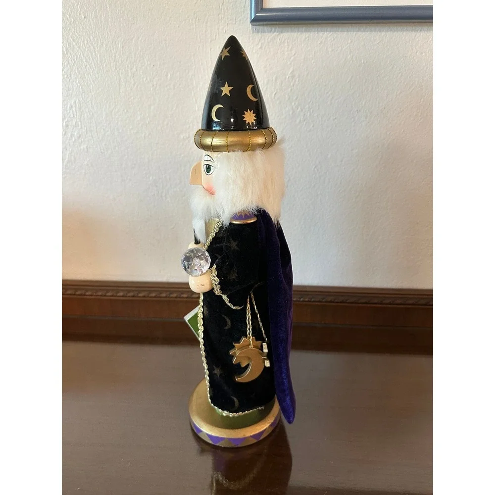 Wizard Nutcracker Wooden Celestial Sorcerer Crystal Ball Book of Spells 15 Inch